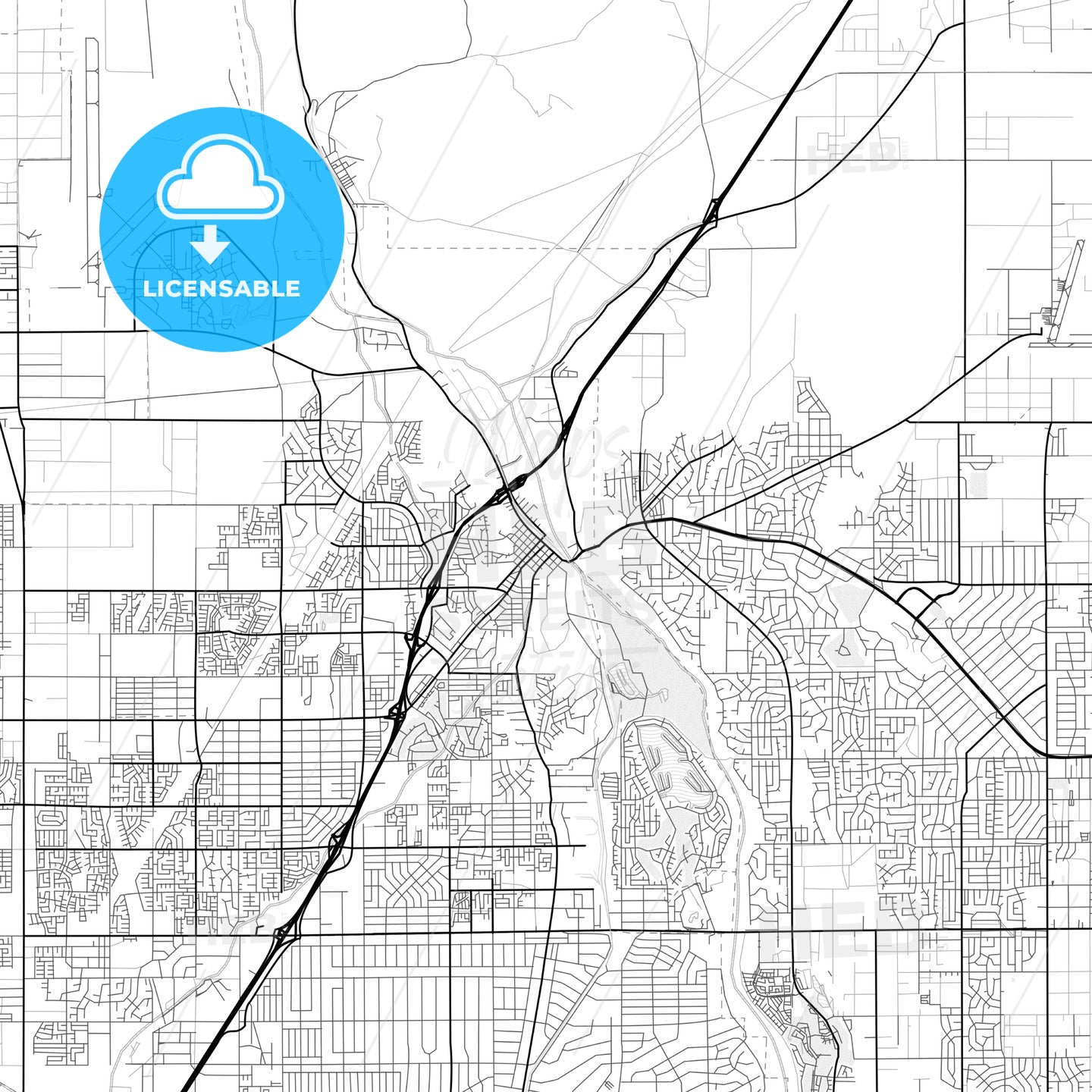 Vector PDF map of Victorville, California, United States