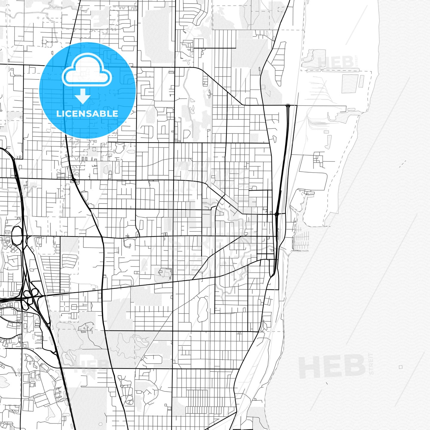 Vector PDF map of Waukegan, Illinois, United States