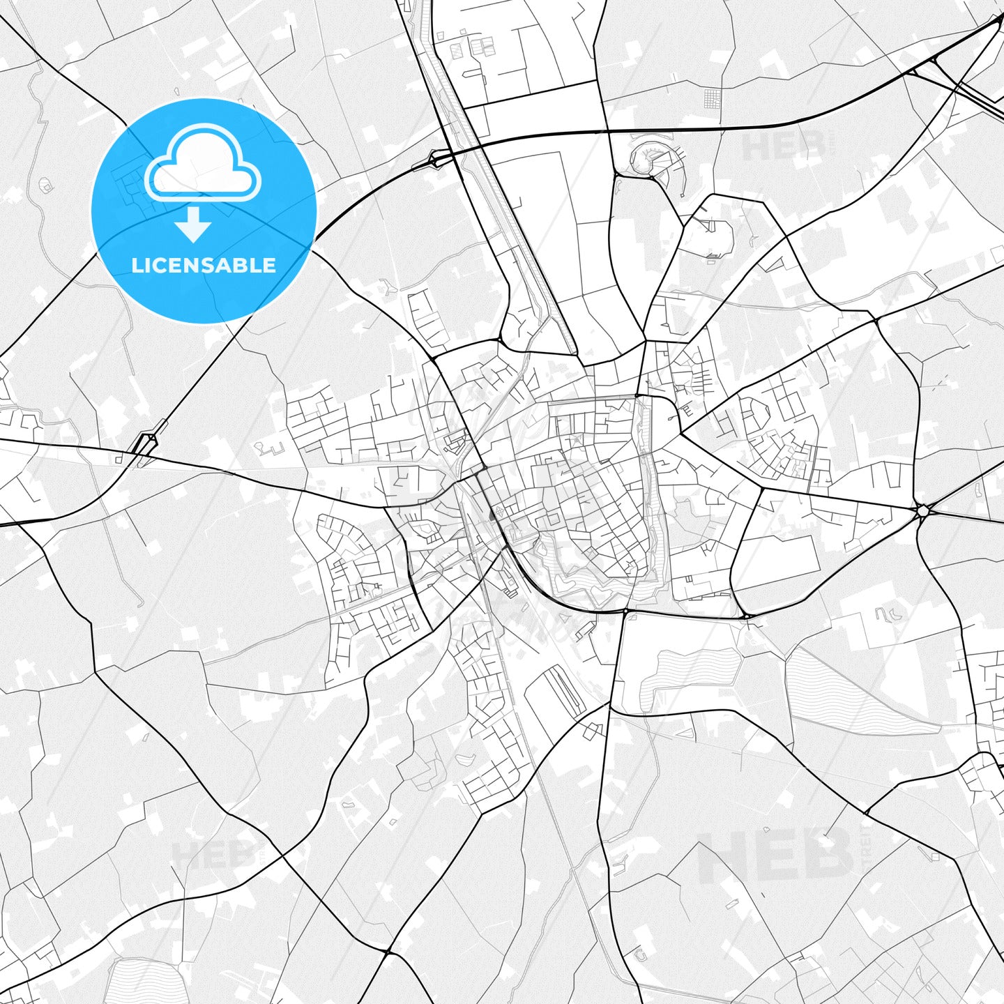 Vector PDF map of Ypres, Belgium