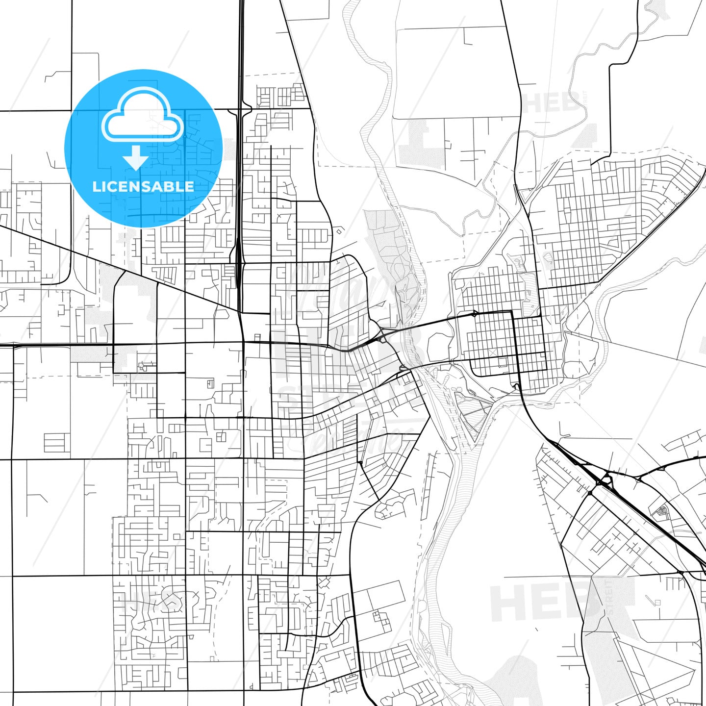 Vector PDF map of Yuba City, California, United States