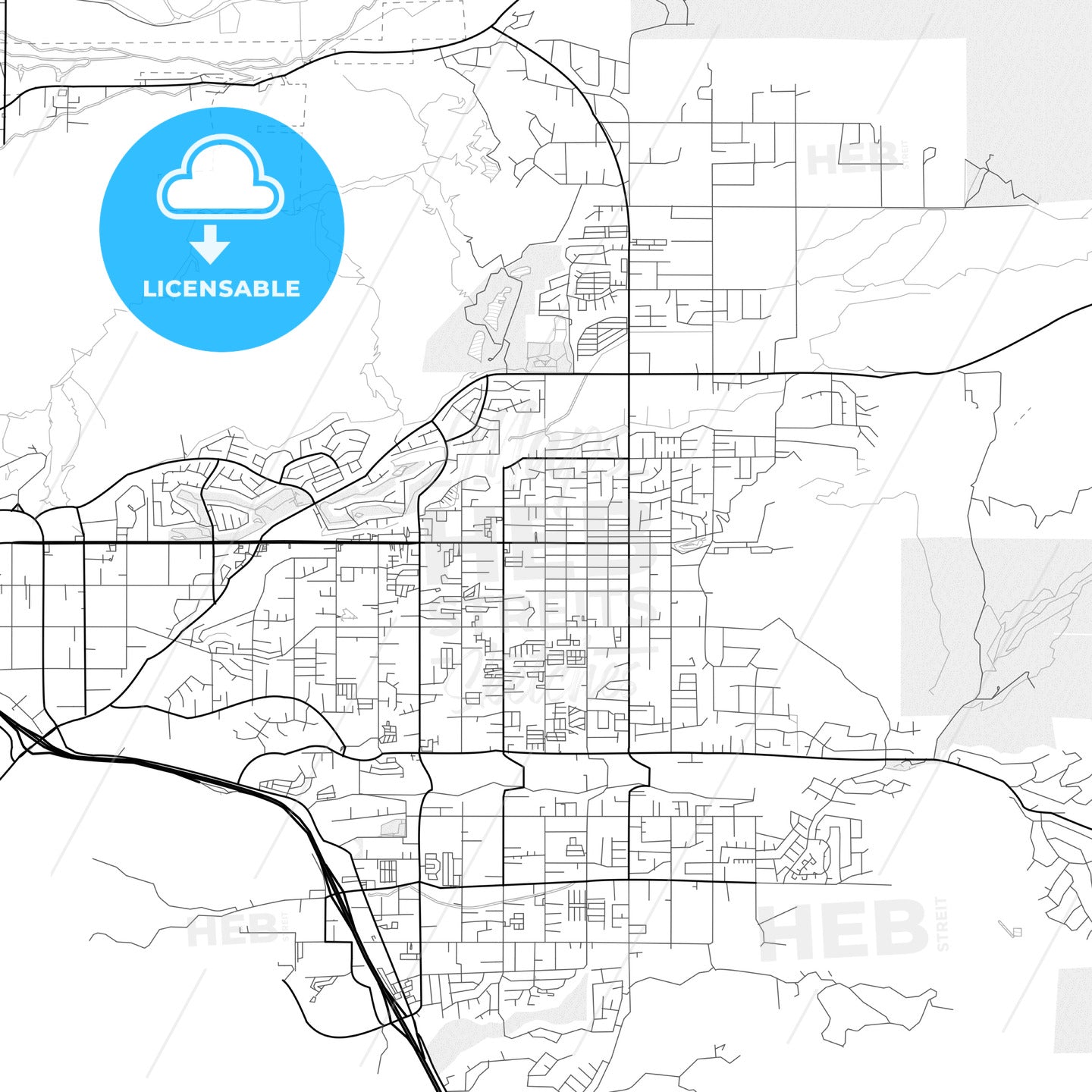 Vector PDF map of Yucaipa, California, United States