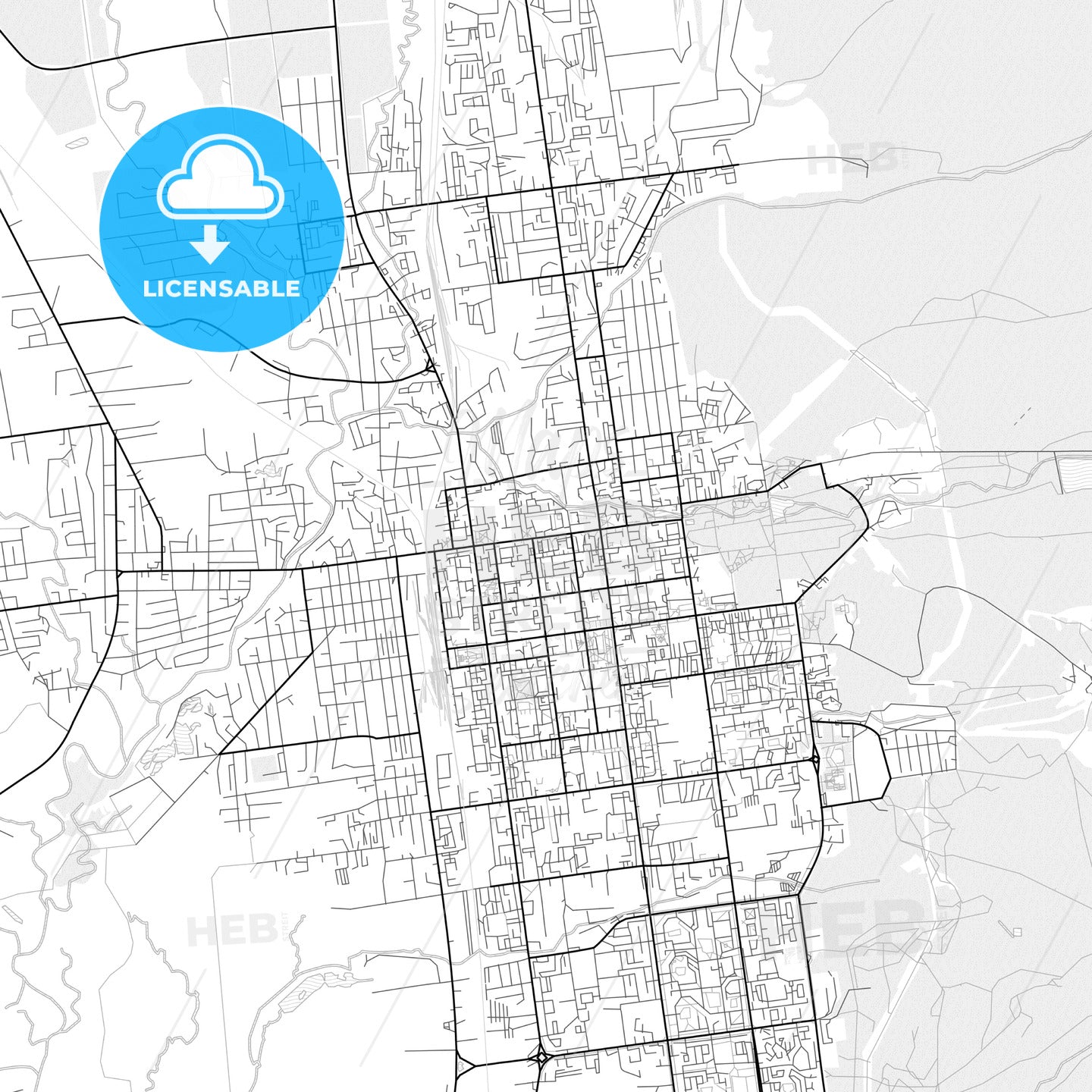 Vector PDF map of Yuzhno-Sakhalinsk, Russia - HEBSTREITS