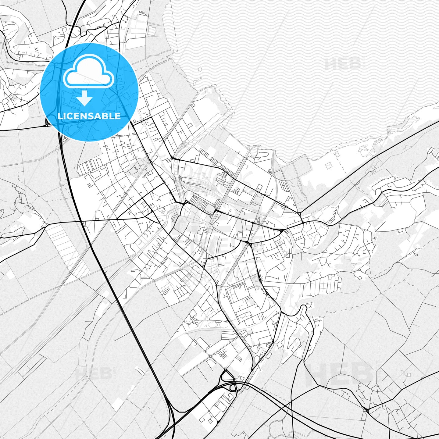 Vector PDF map of Yverdon-les-Bains, Switzerland