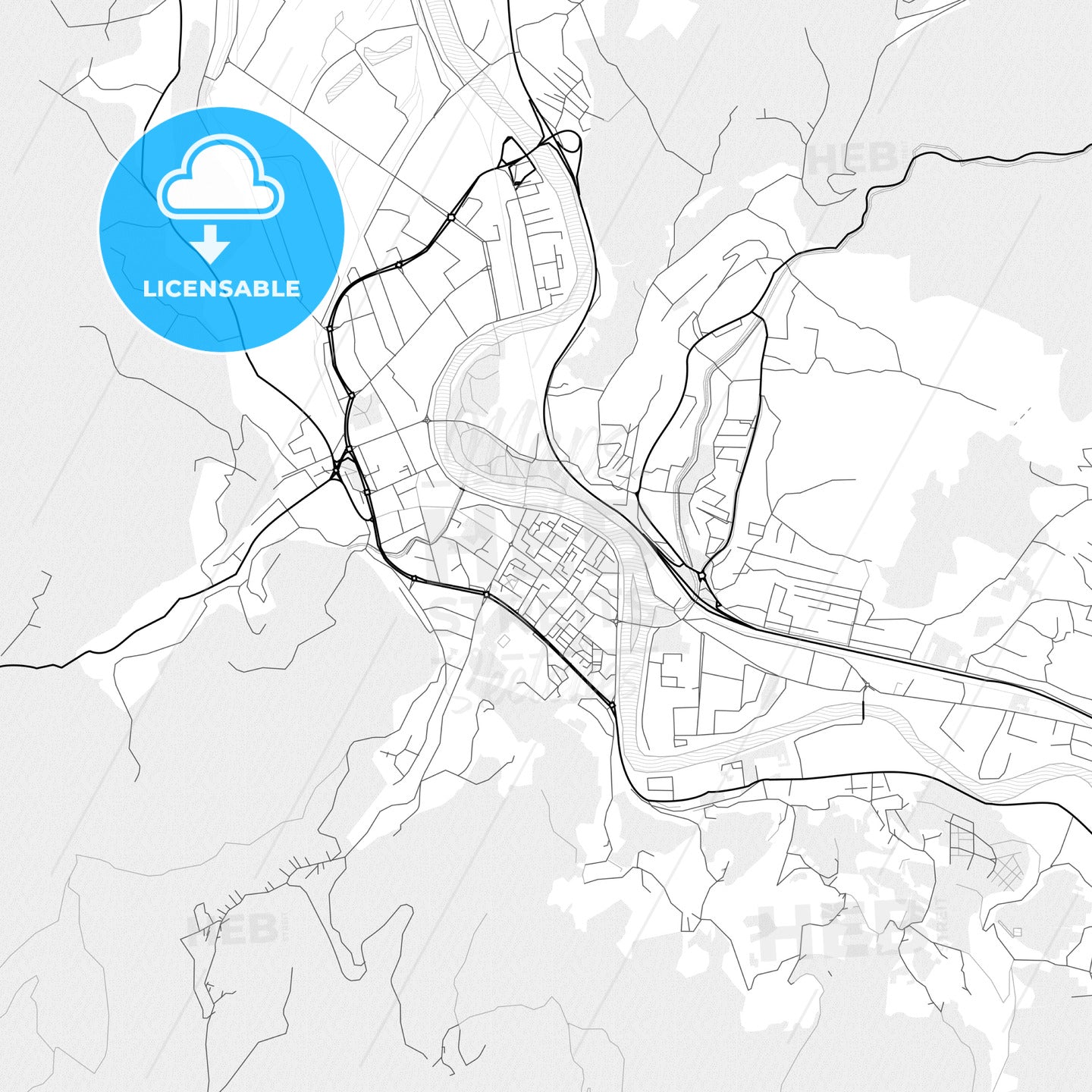 Vector PDF map of Zenica, Bosnia and Herzegovina