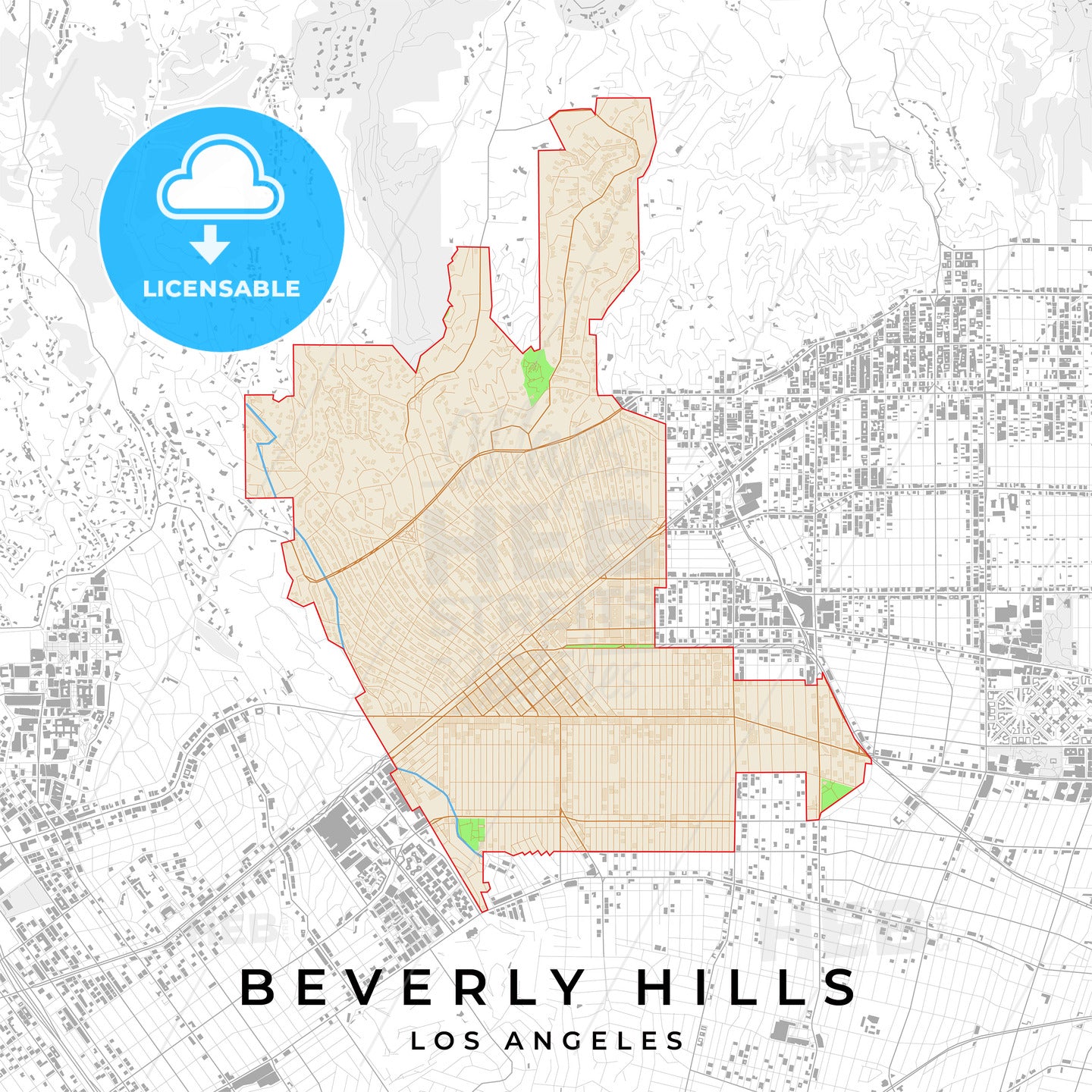 Vector map of Beverly Hills, Los Angeles, USA - HEBSTREITS