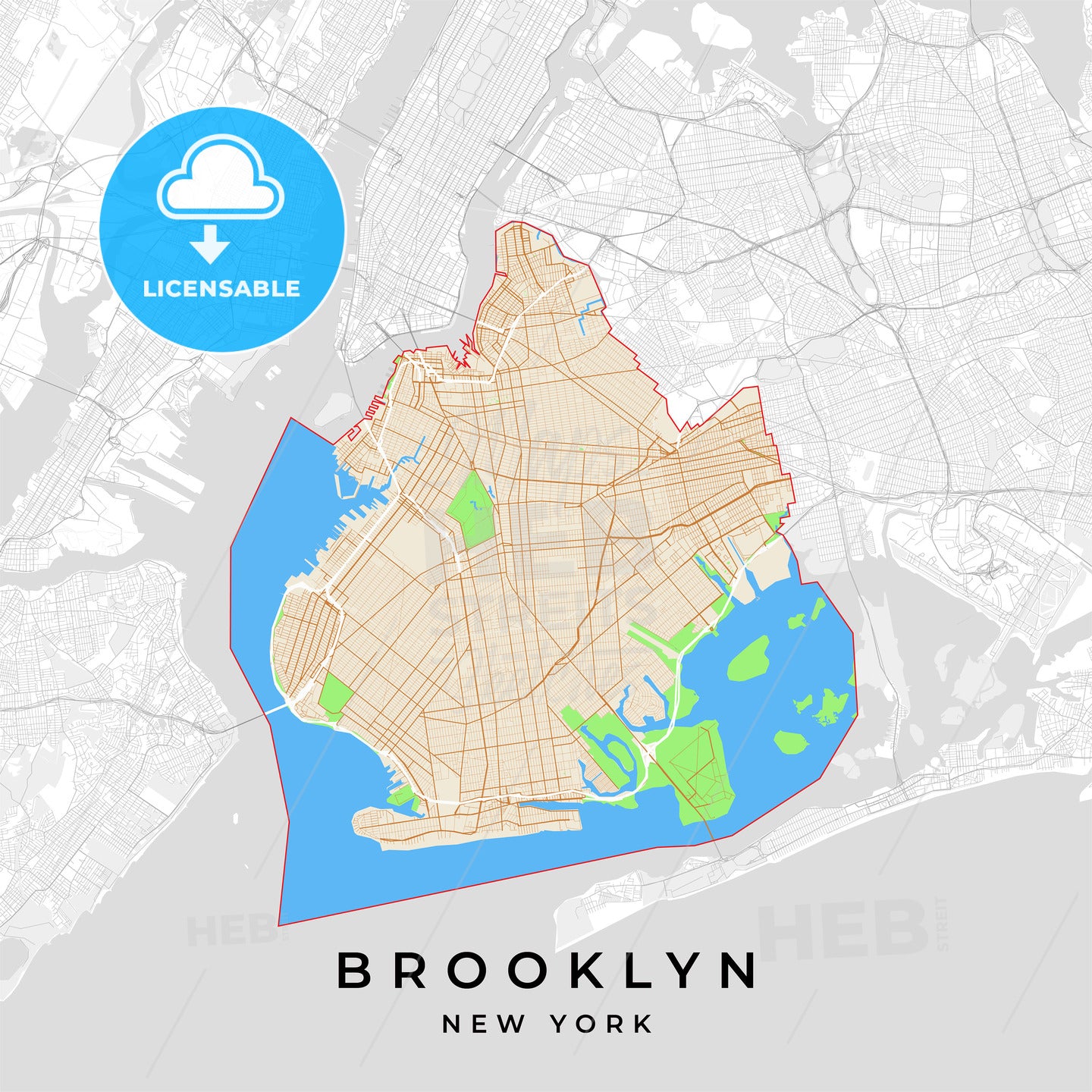 Vector map of Brooklyn, New York, USA - HEBSTREITS
