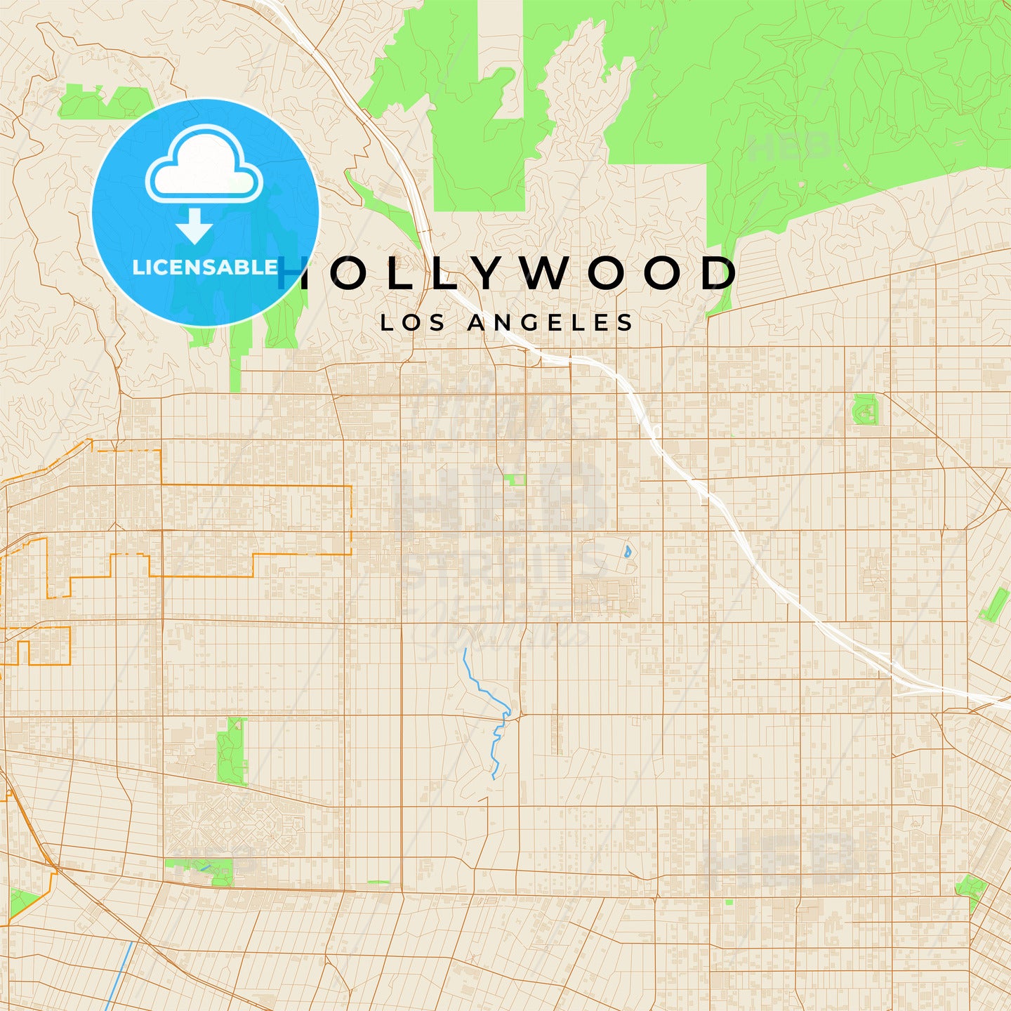 Vector map of Hollywood, Los Angeles, USA - HEBSTREITS