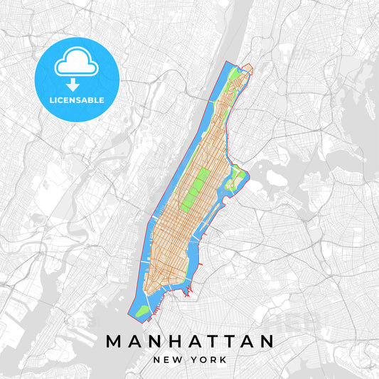 Vector map of Manhattan, New York, USA - HEBSTREITS