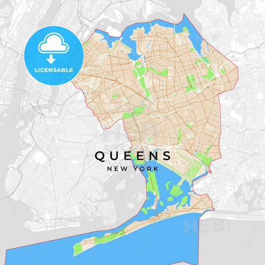 Vector map of Queens, New York, USA - HEBSTREITS
