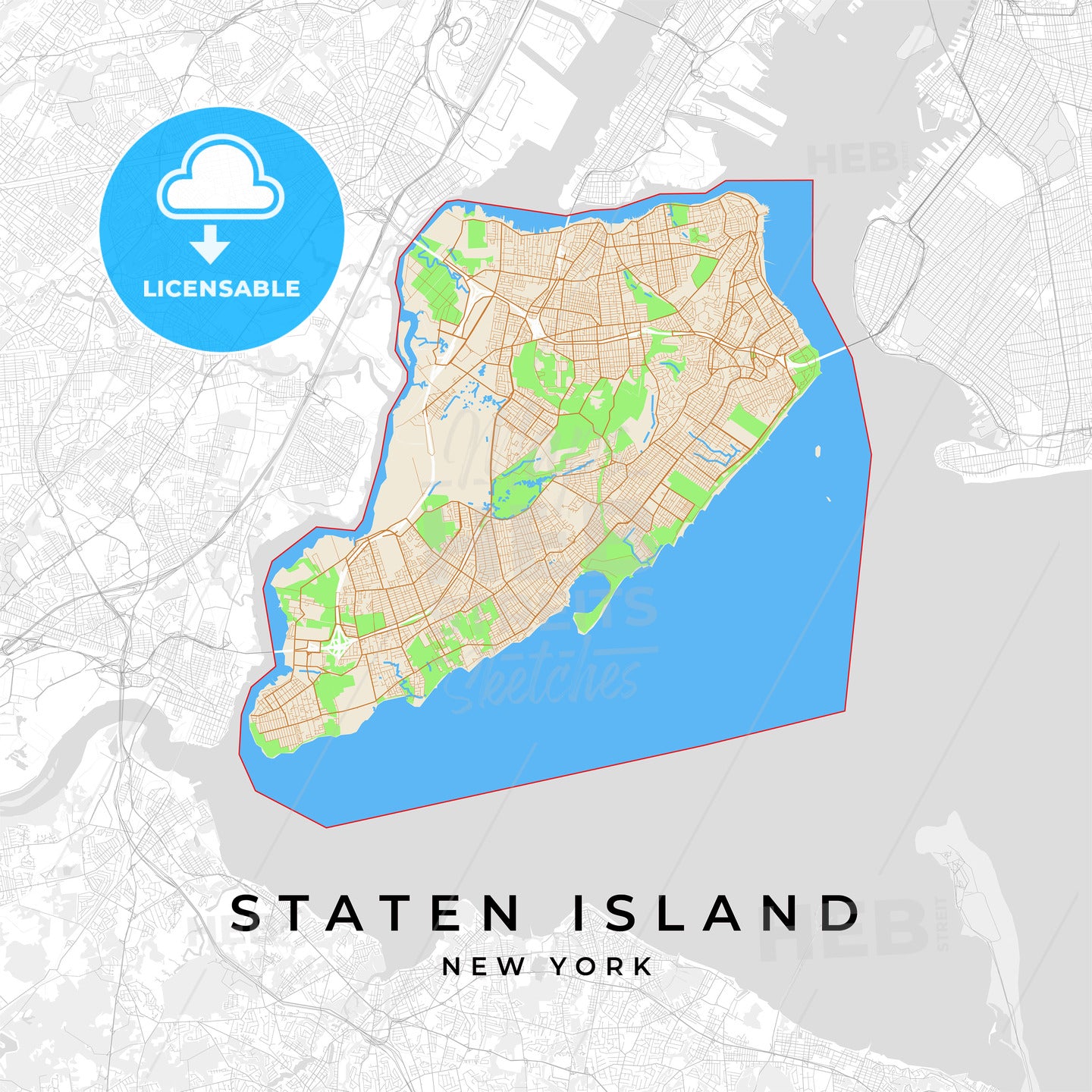 Vector map of Staten Island, New York, USA - HEBSTREITS