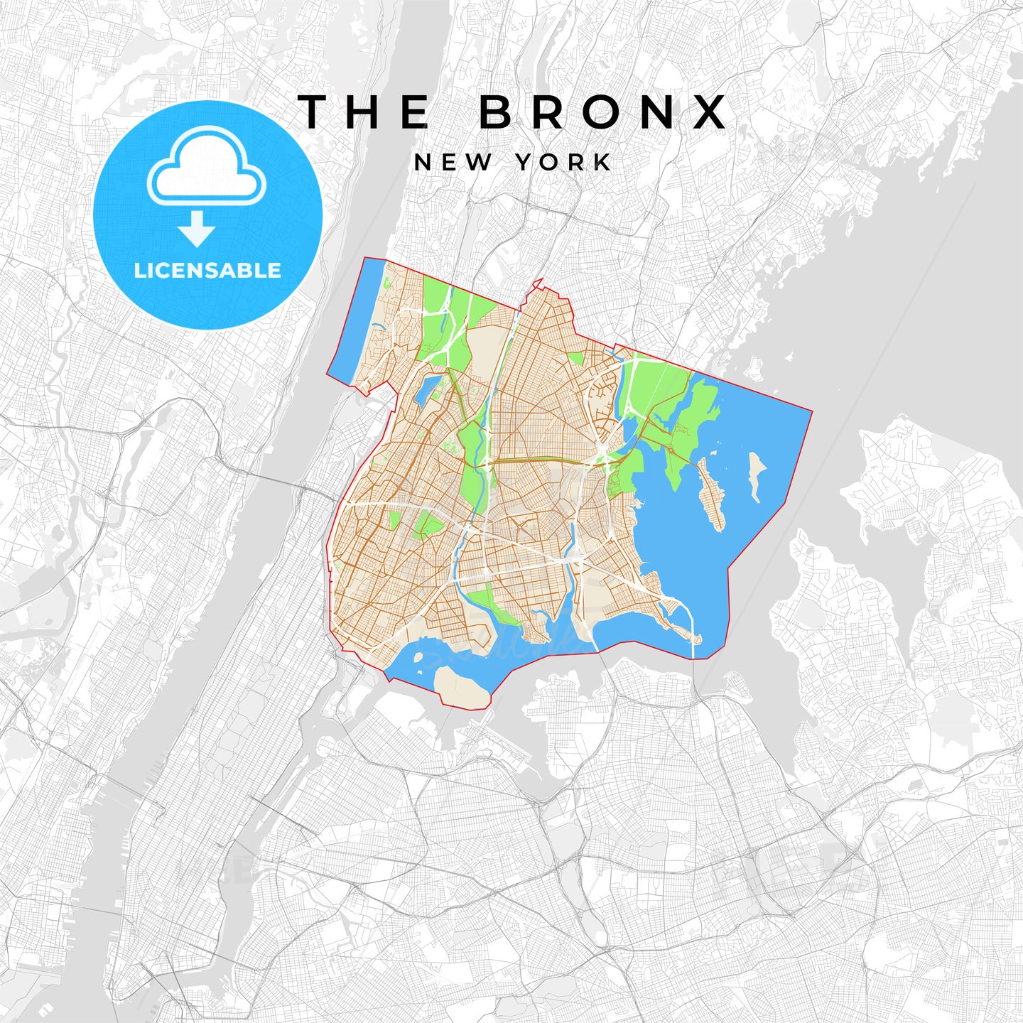 Vector map of The Bronx, New York, USA - HEBSTREITS
