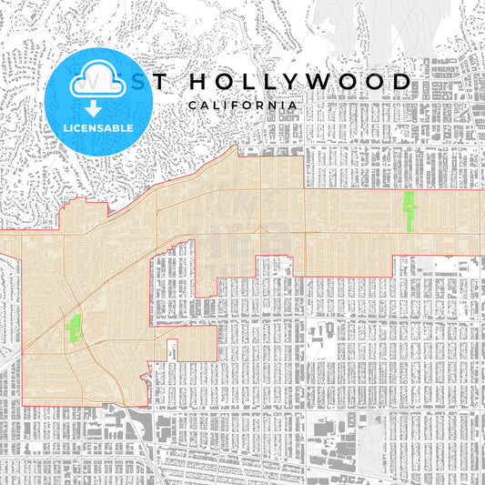 Vector map of West Hollywood, California, USA - HEBSTREITS