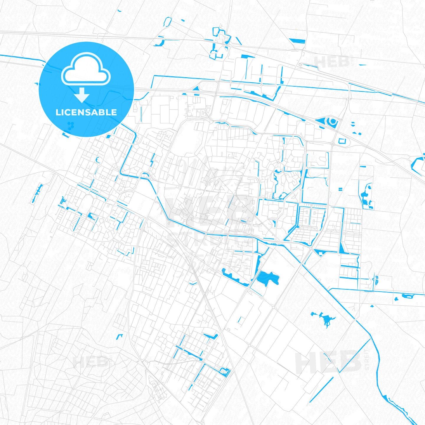 Veenendaal, Netherlands PDF vector map with water in focus