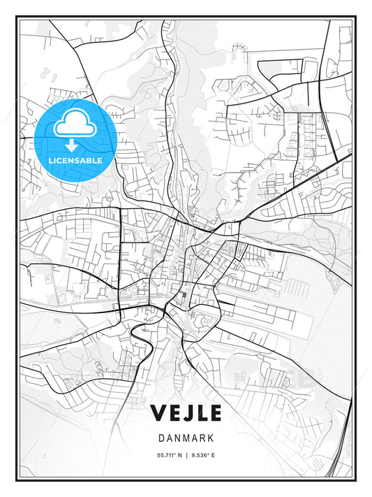 Vejle, Denmark, Modern Print Template in Various Formats - HEBSTREITS Sketches