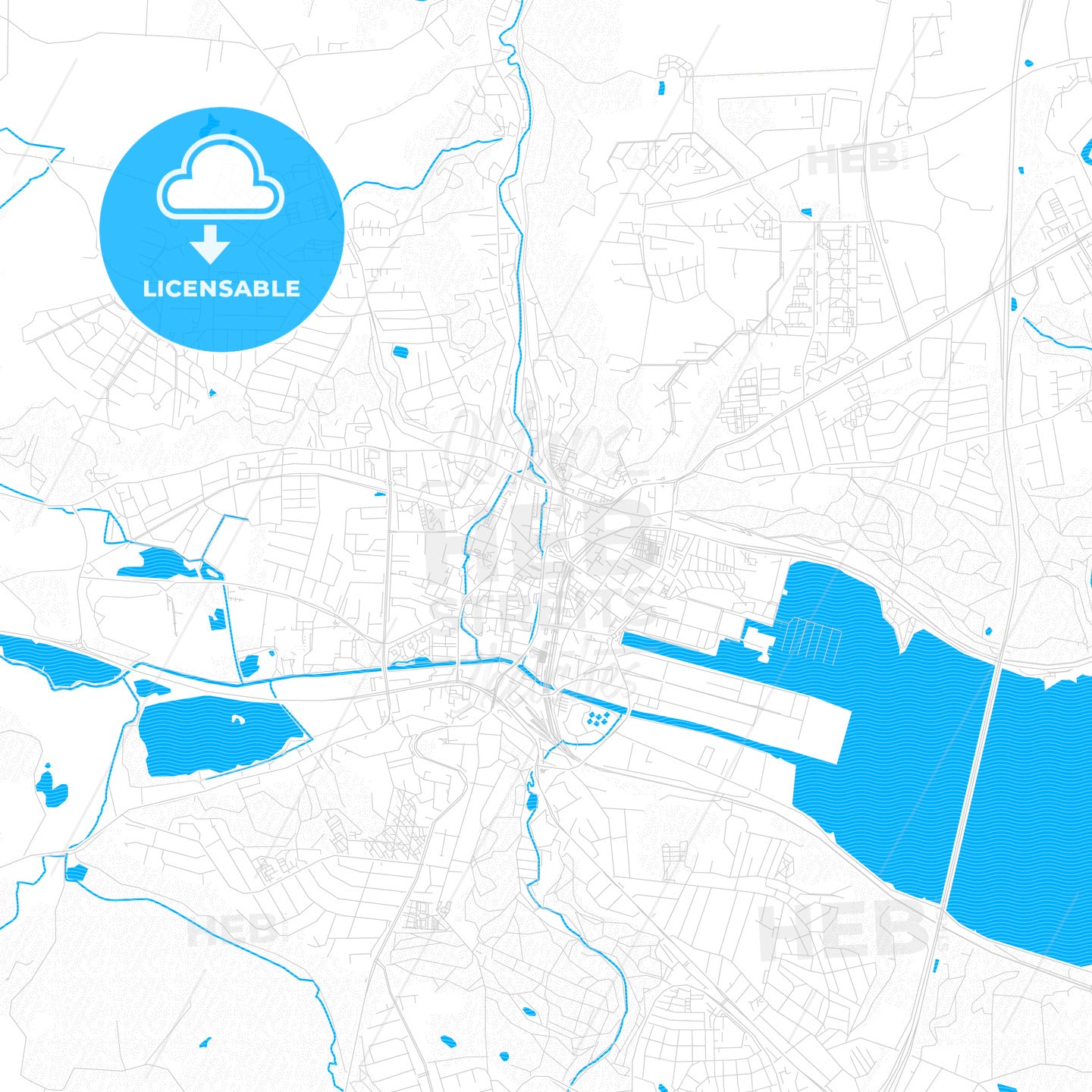 Vejle, Denmark PDF vector map with water in focus