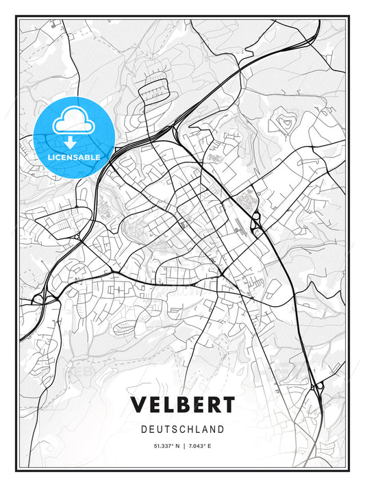 Velbert, Germany, Modern Print Template in Various Formats - HEBSTREITS Sketches