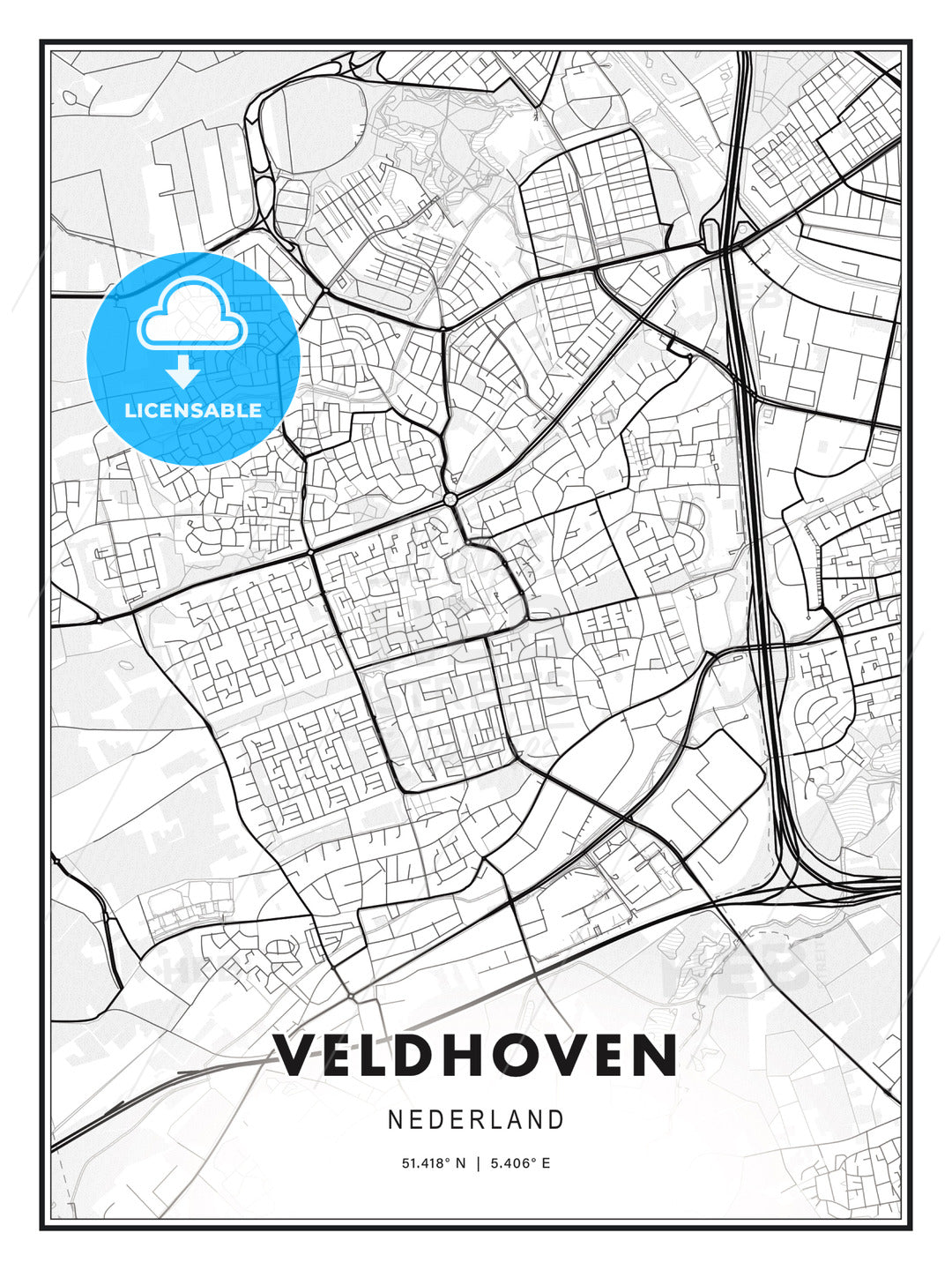 Veldhoven, Netherlands, Modern Print Template in Various Formats - HEBSTREITS Sketches