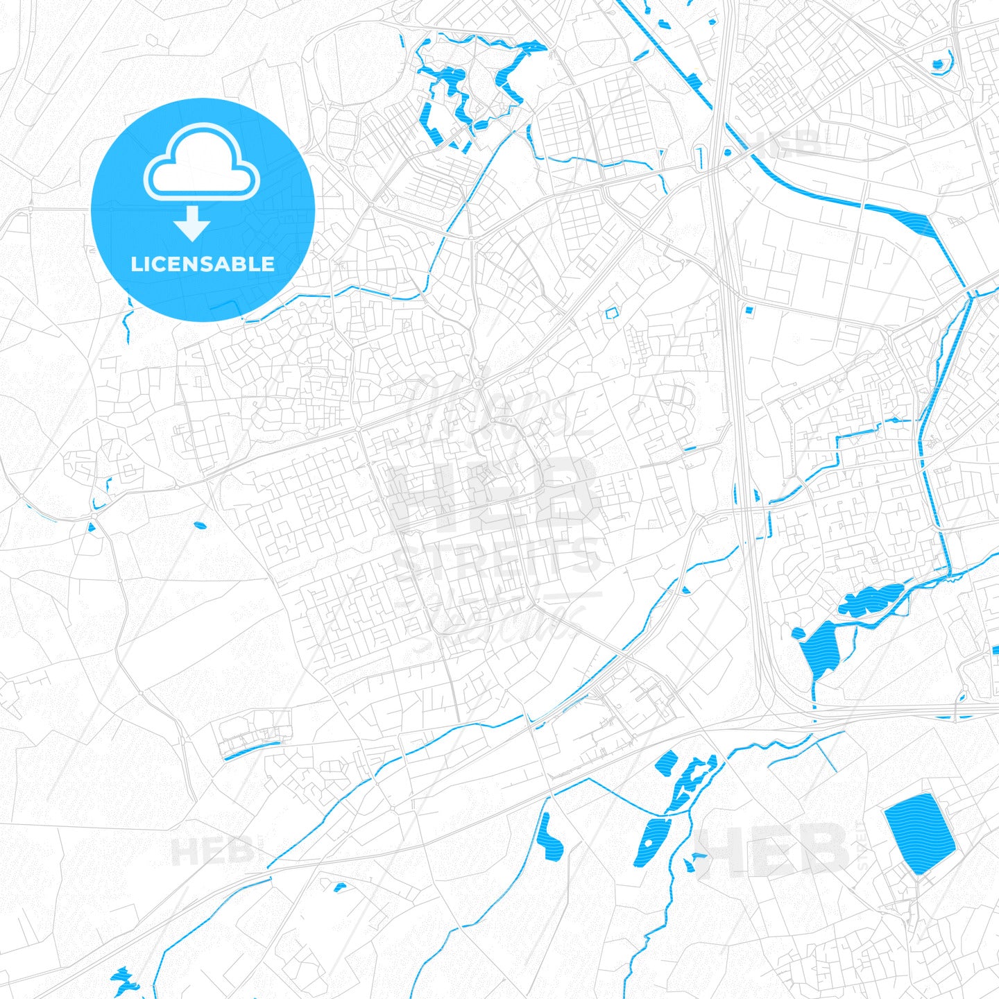 Veldhoven, Netherlands PDF vector map with water in focus