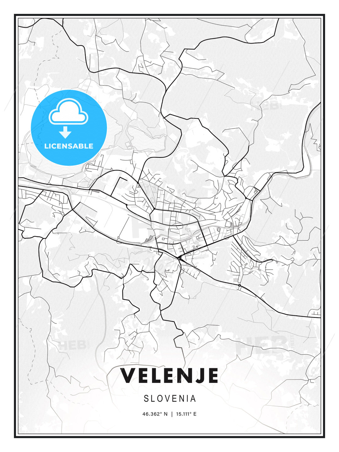 Velenje, Slovenia, Modern Print Template in Various Formats - HEBSTREITS Sketches