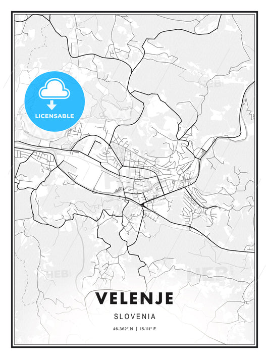 Velenje, Slovenia, Modern Print Template in Various Formats - HEBSTREITS Sketches