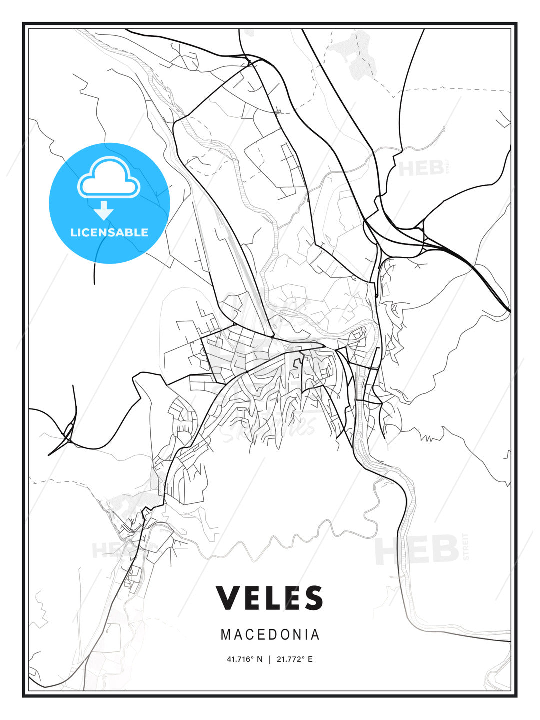 Veles, Macedonia, Modern Print Template in Various Formats - HEBSTREITS Sketches