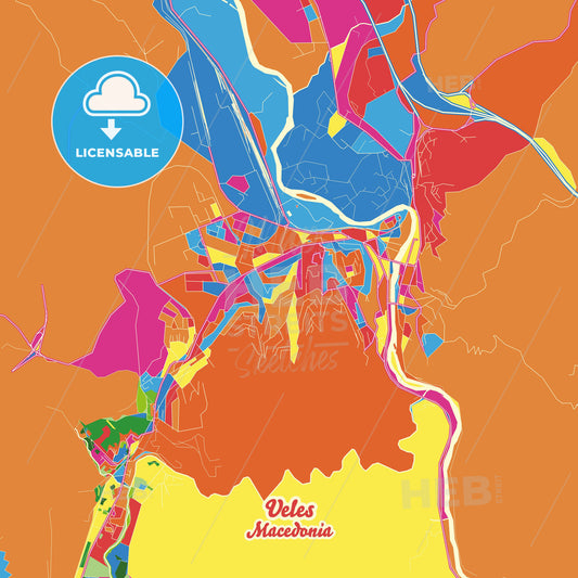 Veles, North Macedonia Crazy Colorful Street Map Poster Template - HEBSTREITS Sketches