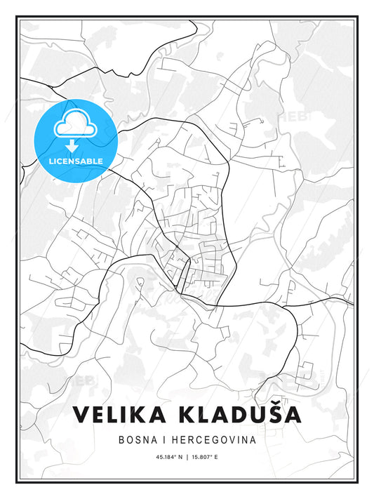 Velika Kladuša, Bosnia and Herzegovina, Modern Print Template in Various Formats - HEBSTREITS Sketches