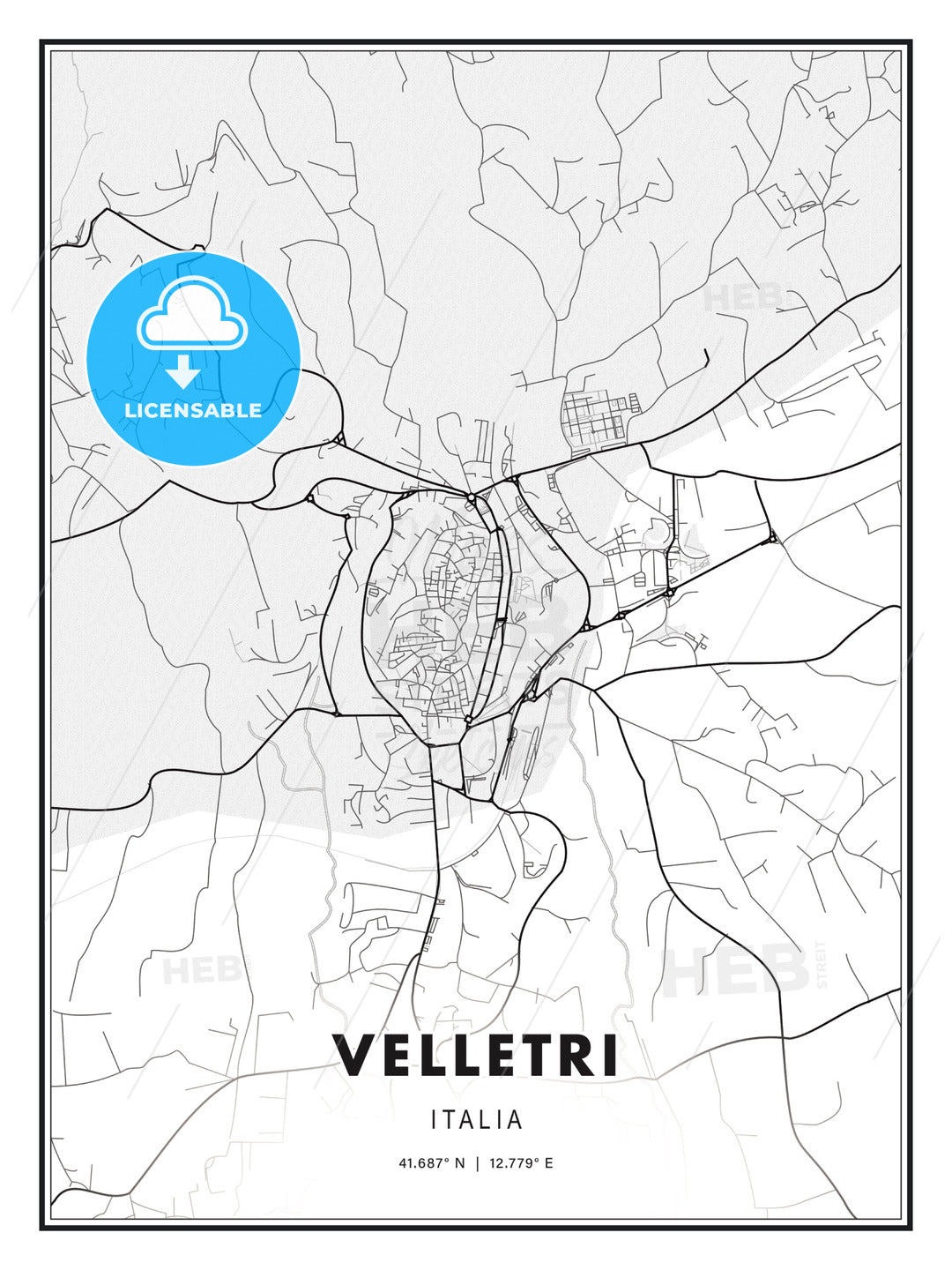 Velletri, Italy, Modern Print Template in Various Formats - HEBSTREITS Sketches