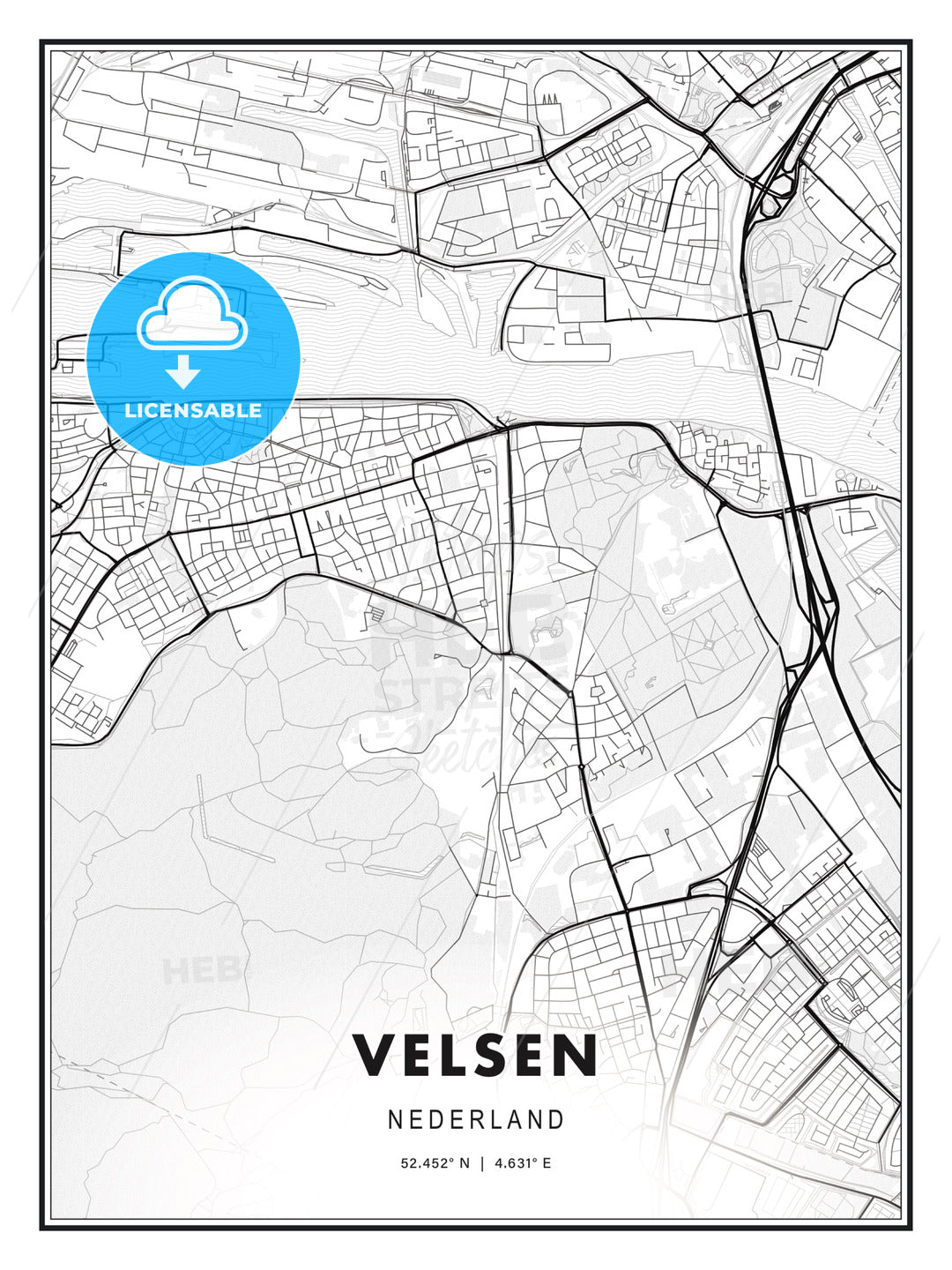 Velsen, Netherlands, Modern Print Template in Various Formats - HEBSTREITS Sketches