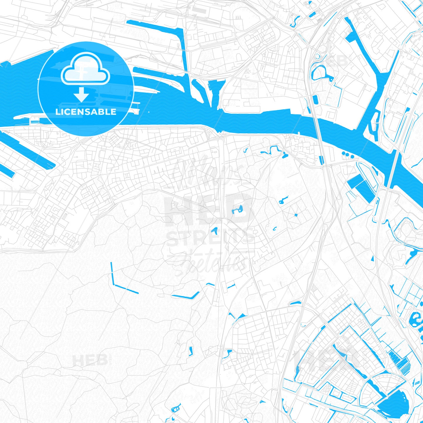 Velsen, Netherlands PDF vector map with water in focus