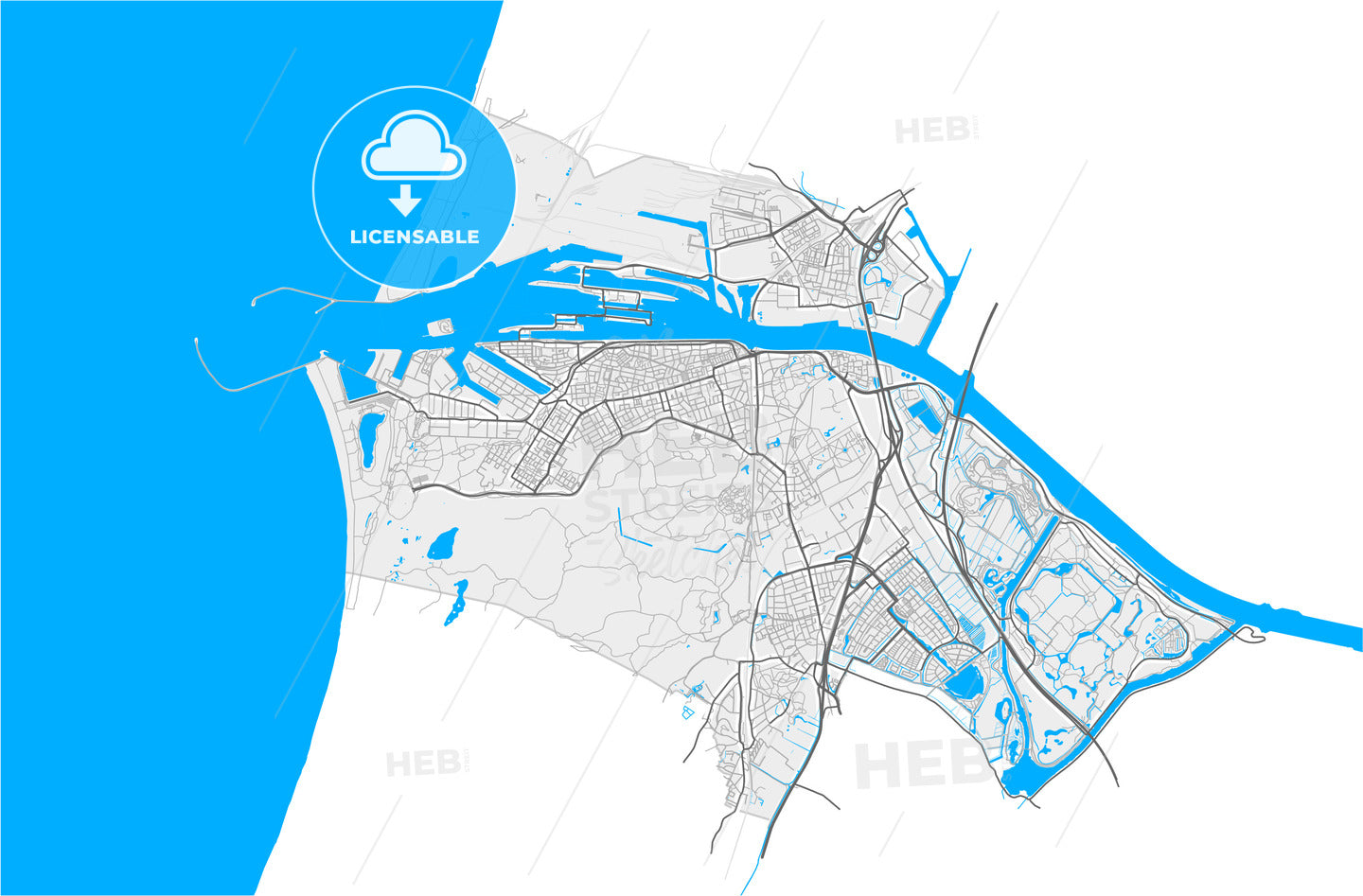 Velsen, North Holland, Netherlands, high quality vector map