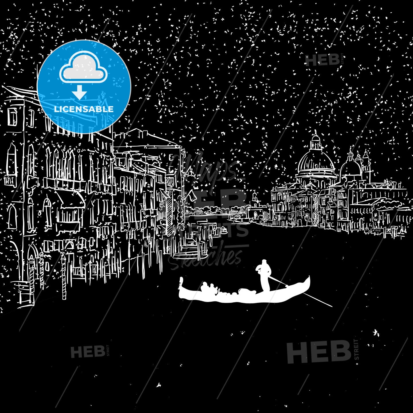 Venezia by Night Grand Canal Sketch – instant download