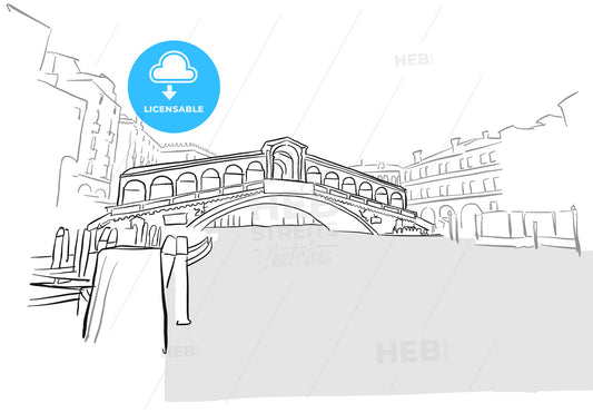 Venice Greeting Card Rialto Bridge Drawing – instant download