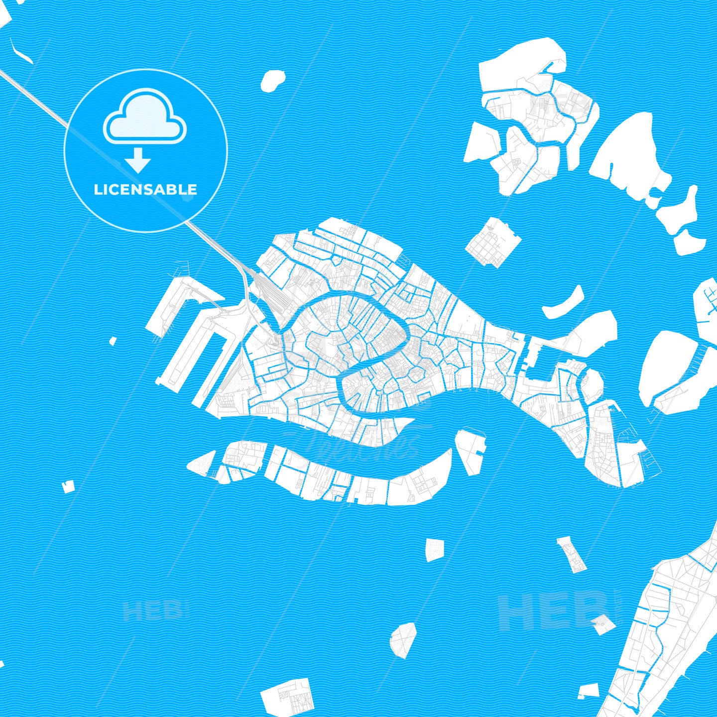 Venice, Italy PDF vector map with water in focus
