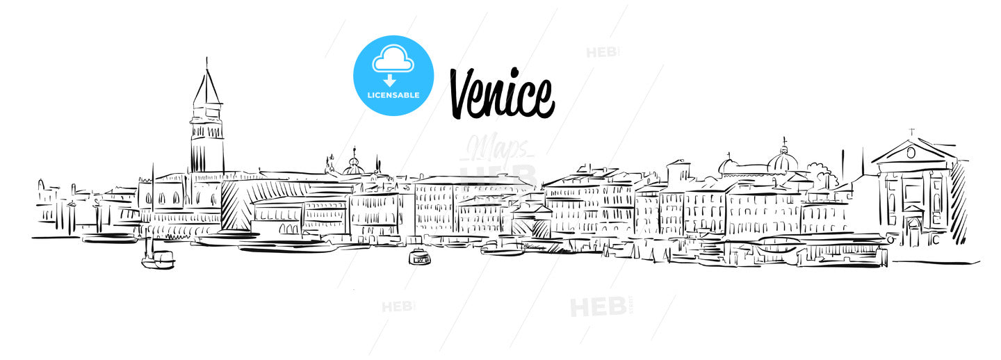 Venice Skyline, Italy, Hand drawn Vector Sketch – instant download