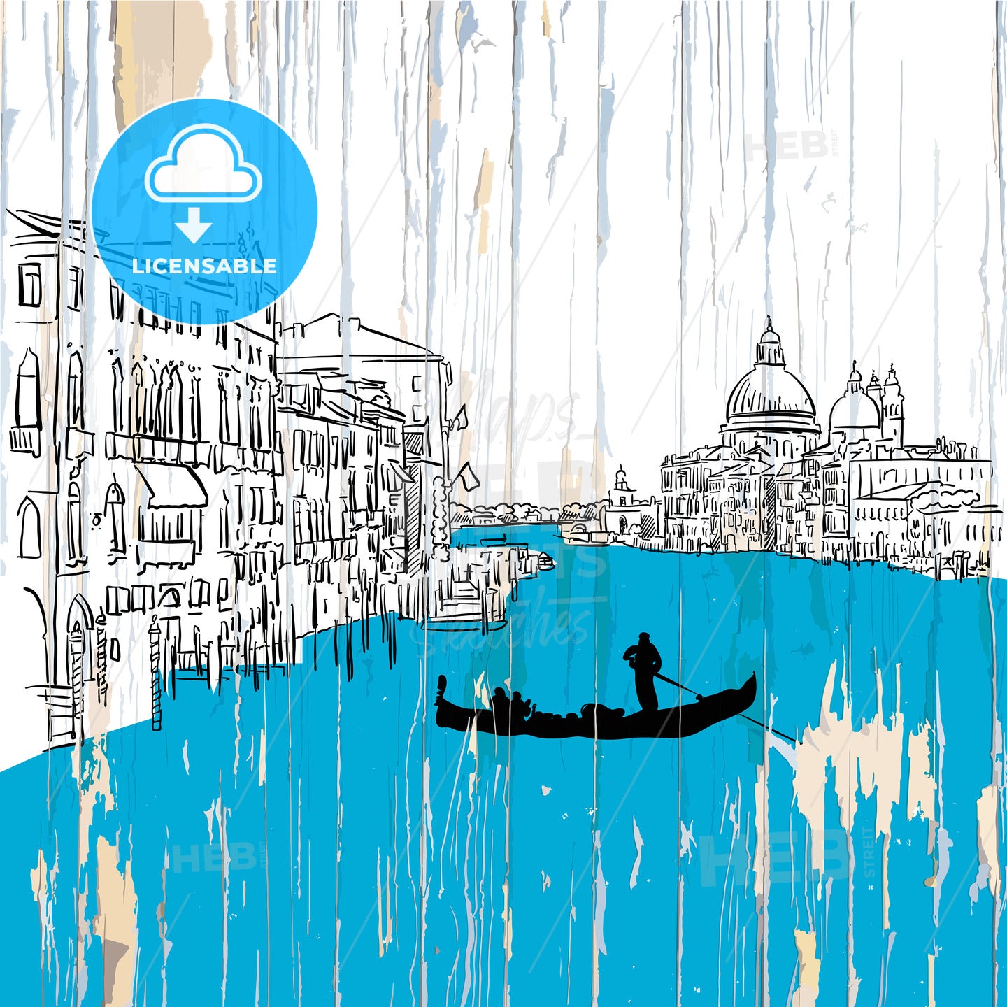 Venice canale drawing on wood – instant download