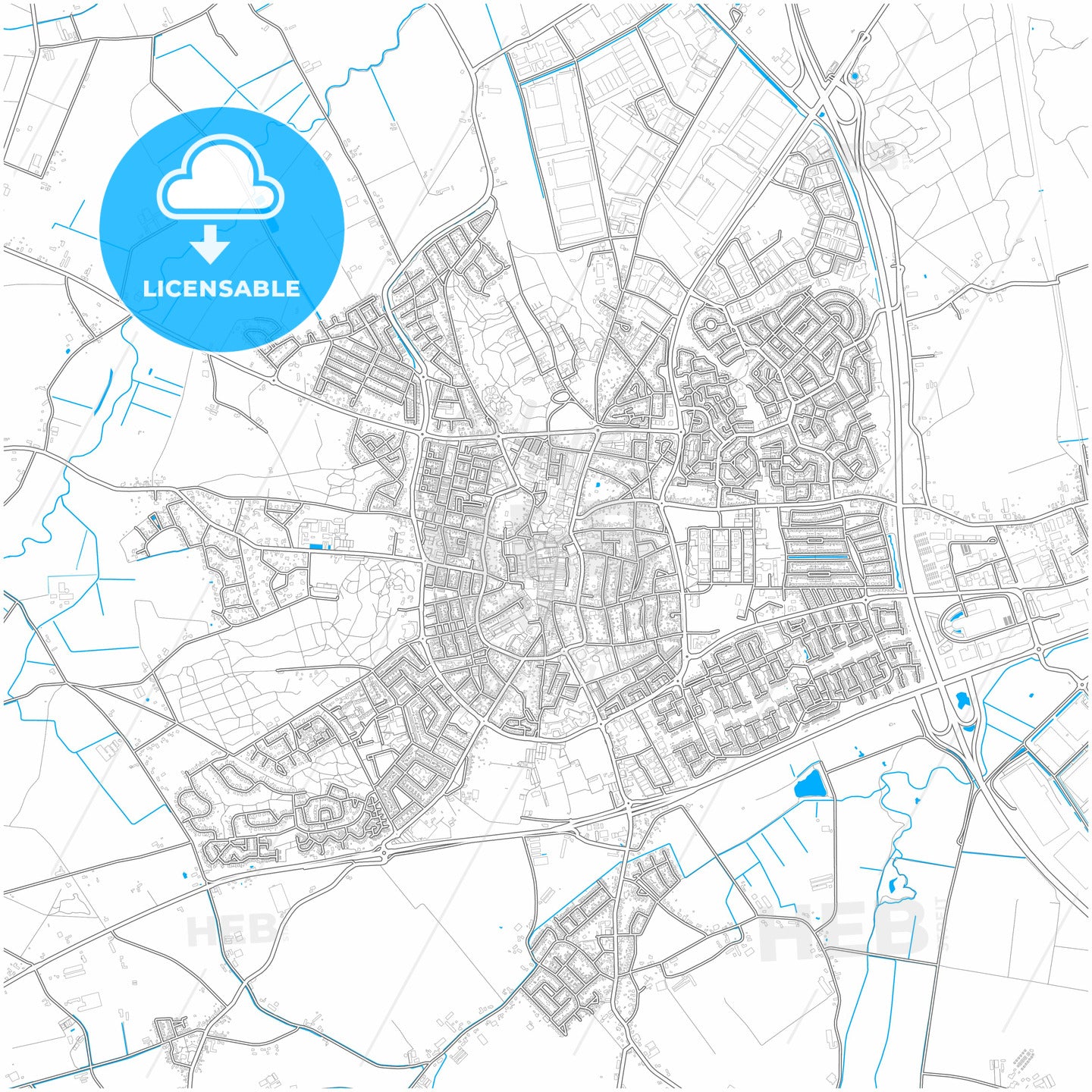 Venray, Limburg, Netherlands, city map with high quality roads.