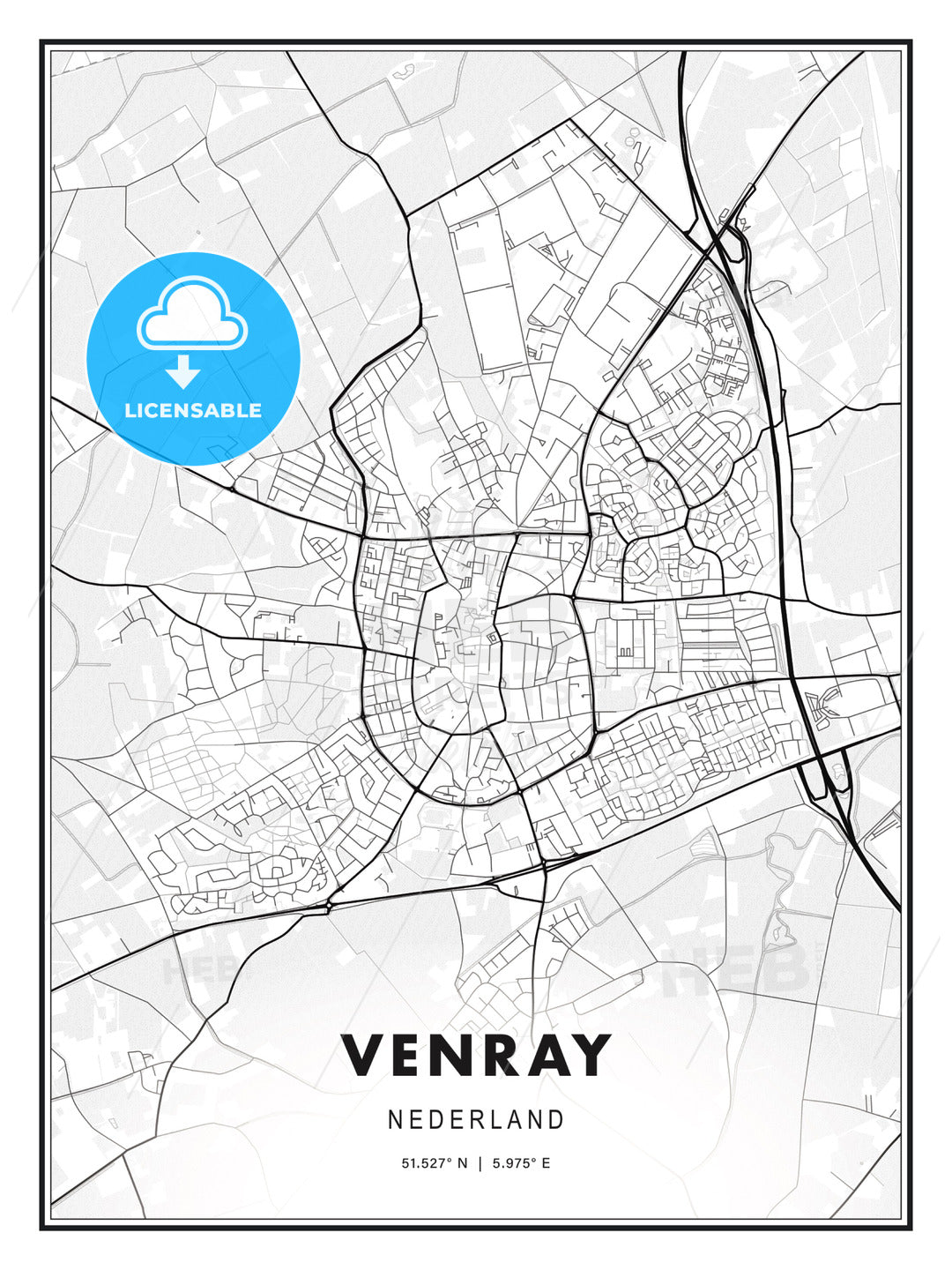 Venray, Netherlands, Modern Print Template in Various Formats - HEBSTREITS Sketches