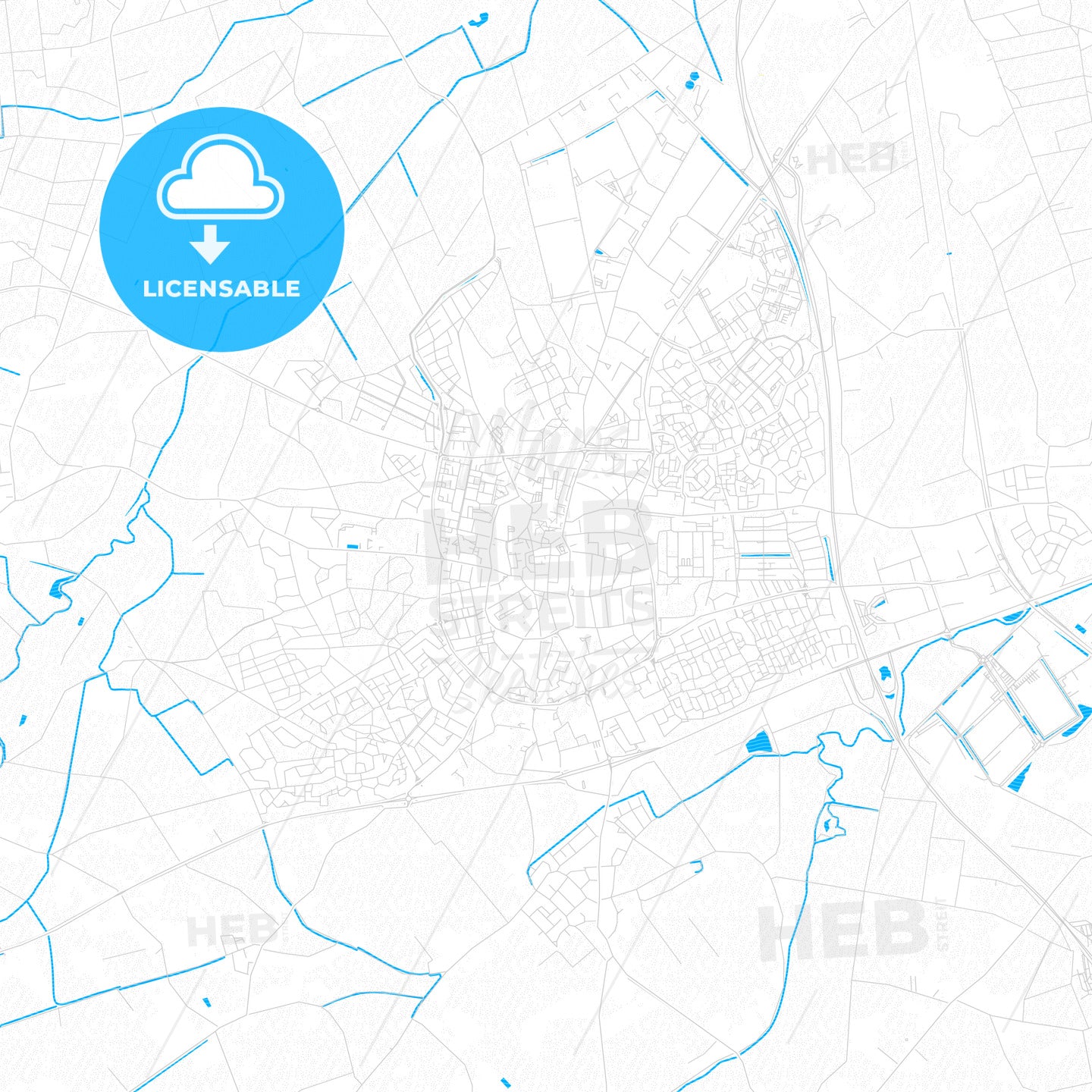 Venray, Netherlands PDF vector map with water in focus