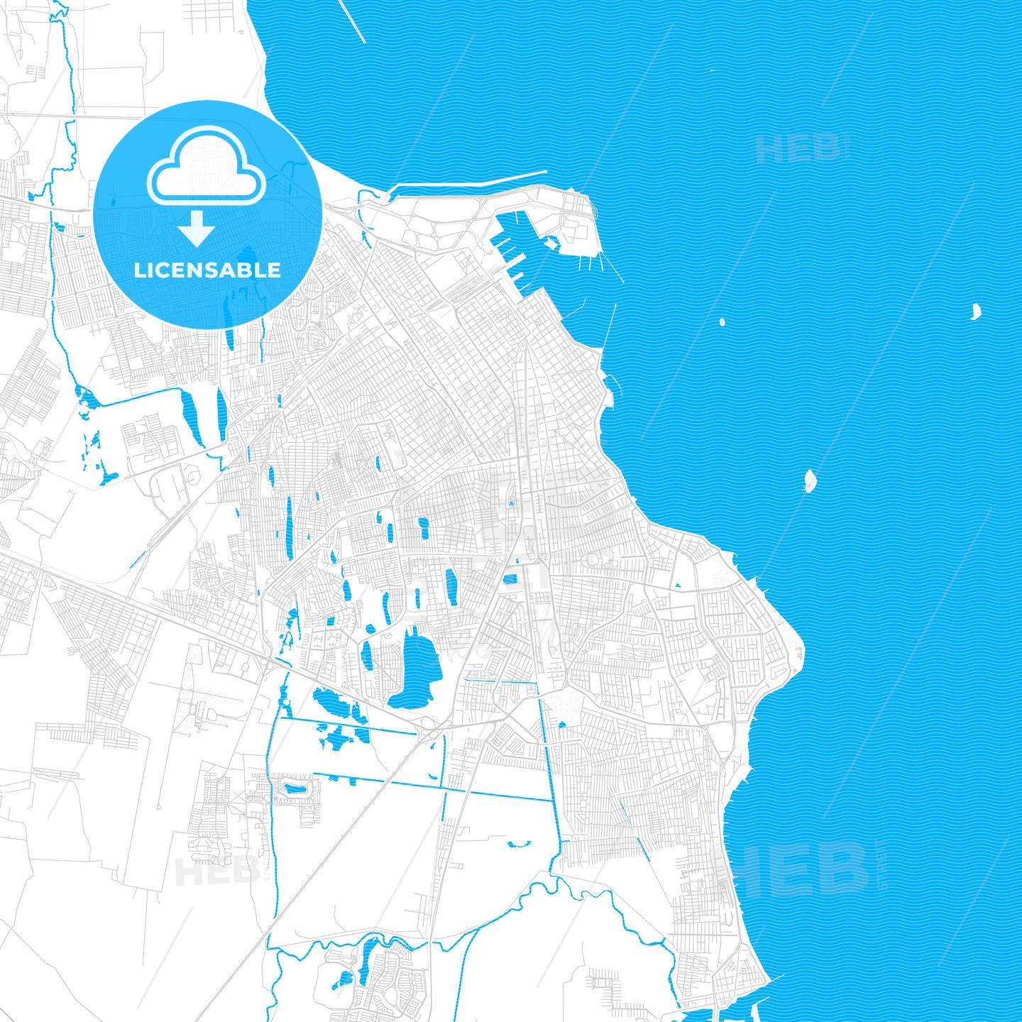 Veracruz, Mexico PDF vector map with water in focus