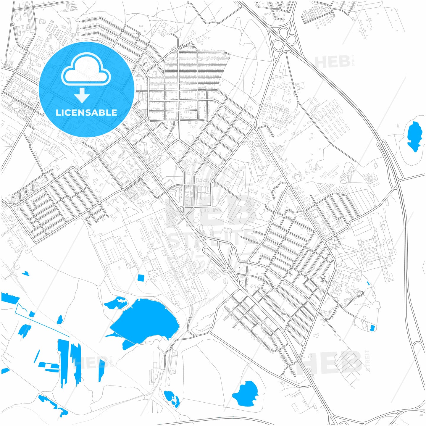 Verkhnyaya Pyshma, Sverdlovsk Oblast, Russia, city map with high quality roads.