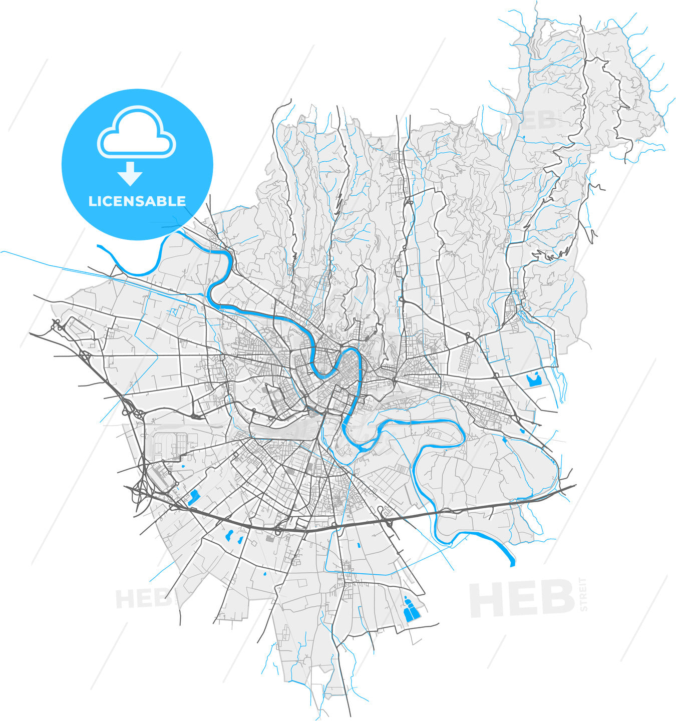 Verona, Veneto, Italy, high quality vector map