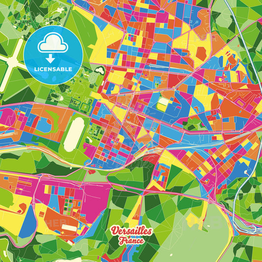 Versailles, France Crazy Colorful Street Map Poster Template - HEBSTREITS Sketches