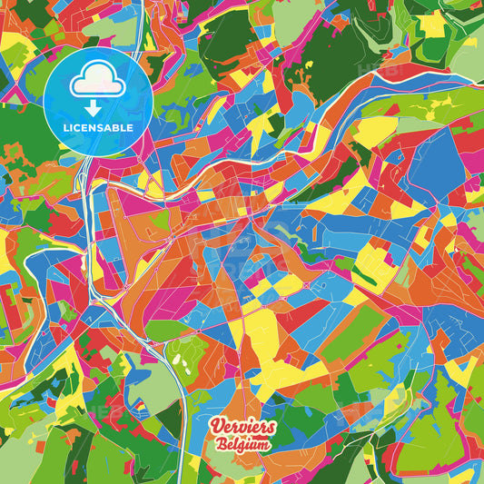 Verviers, Belgium Crazy Colorful Street Map Poster Template - HEBSTREITS Sketches