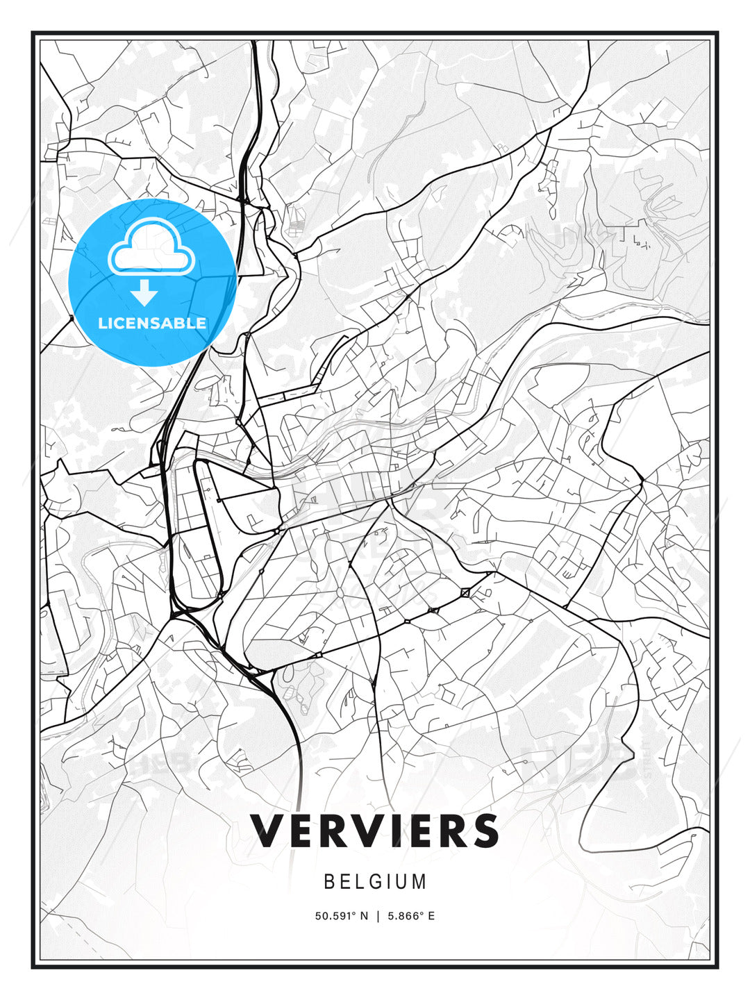 Verviers, Belgium, Modern Print Template in Various Formats - HEBSTREITS Sketches