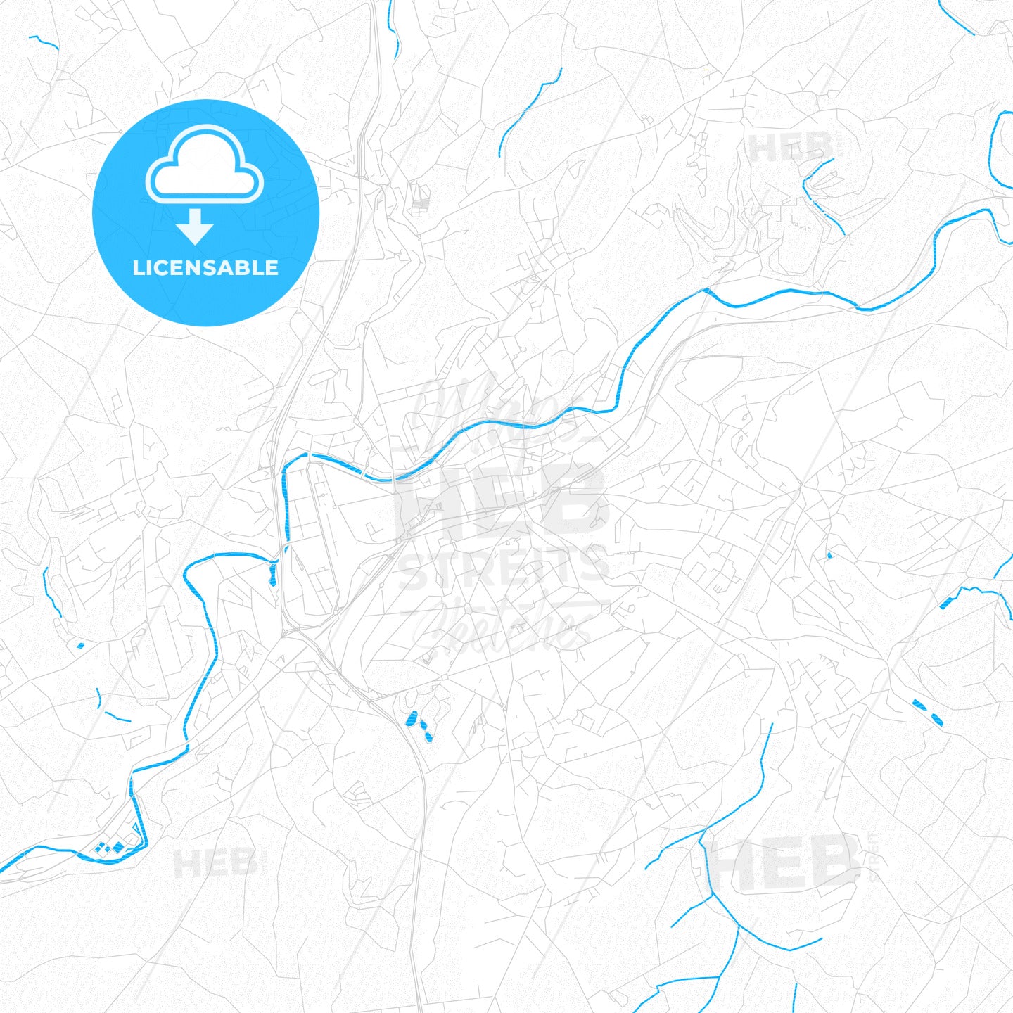 Verviers, Belgium PDF vector map with water in focus