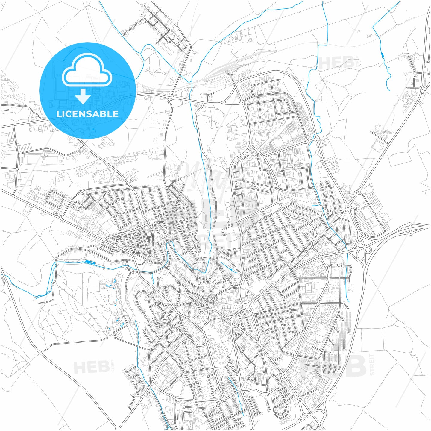 Veszprém, Veszprém, Hungary, city map with high quality roads.