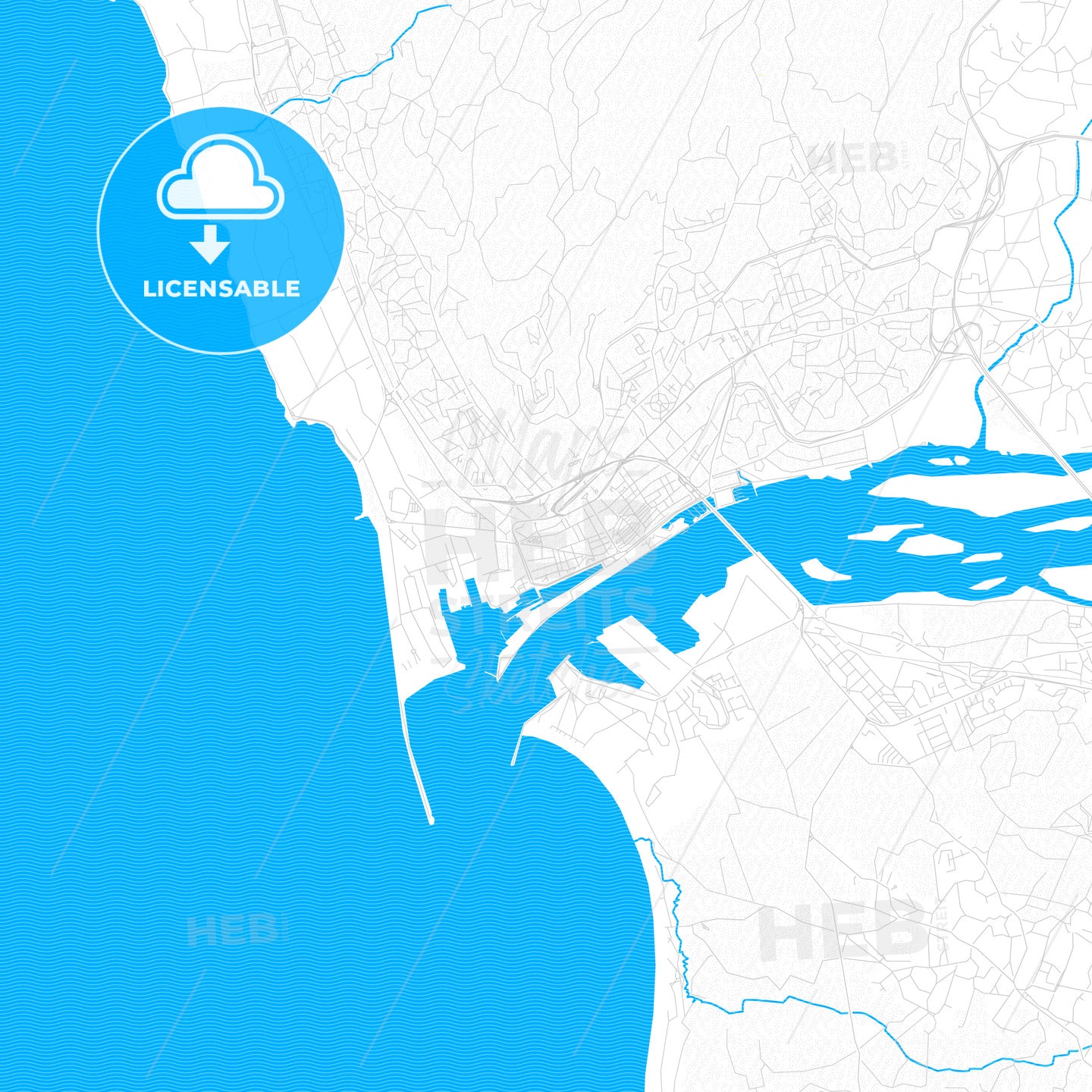 Viana do Castelo, Portugal PDF vector map with water in focus