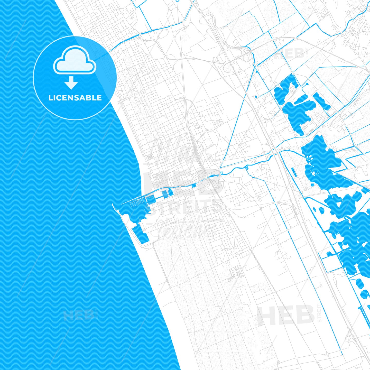 Viareggio, Italy PDF vector map with water in focus