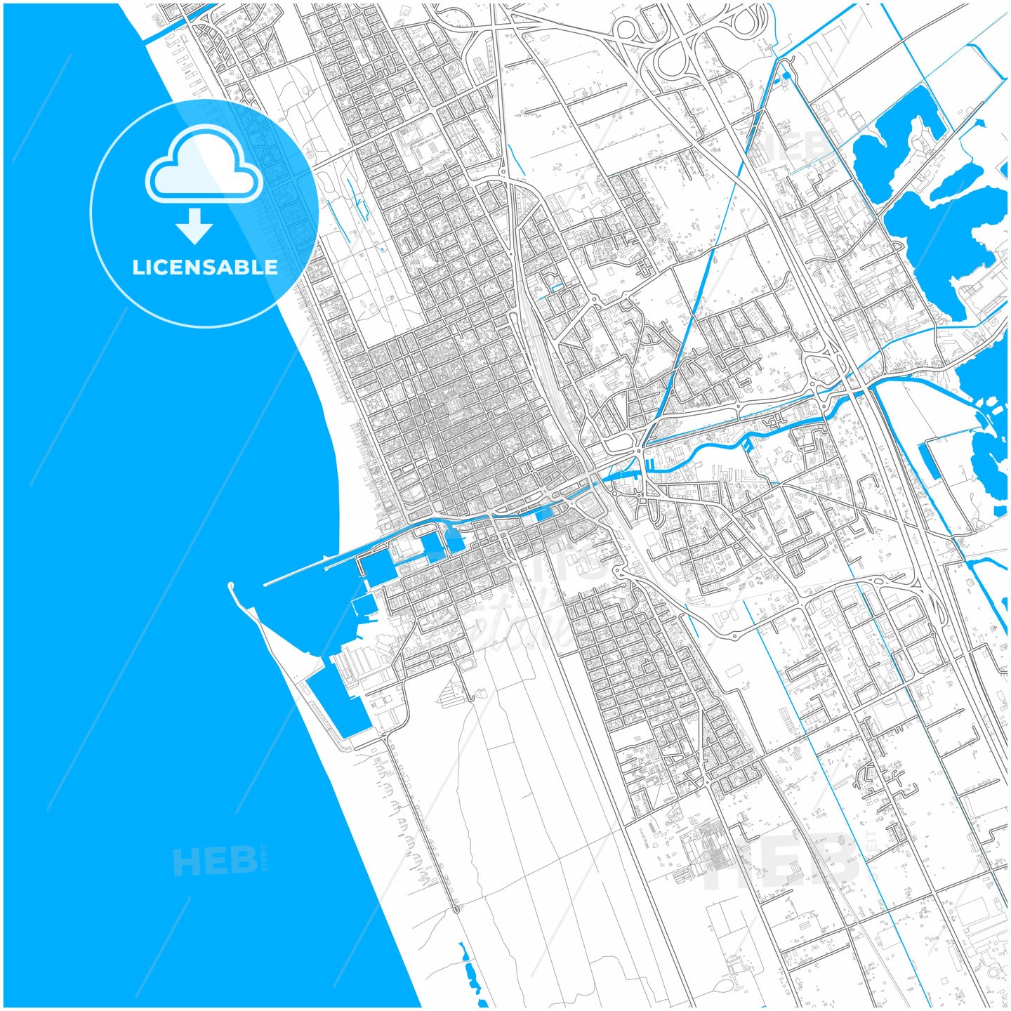 Viareggio, Tuscany, Italy, city map with high quality roads.